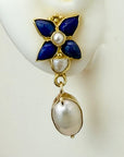 14k Fashion Lapis and Pearl Earrings