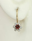 14k Garnet and Diamond Flower Earrings