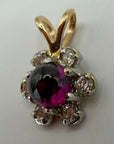 14k Garnet and Diamond Flower Pendant