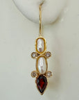 14k Rouen Garnet, Pearl and Diamond Earrings (.16ct)