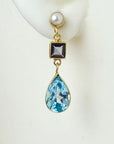 Sarah Siddons Blue Topaz, Iolite and Pearl Earrings