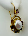 14k Sotherby Pearl and Garnet Earrings