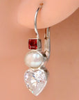 Fanny Kemble Cubic Zirconia, Freshwater Pearl and Rhodolite Garnet Silver Earrings