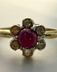 Flower 14k Gold, Ruby and Diamond Ring