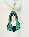 Vintage Shashi Pearl and Garnet Green Orchid Earrings