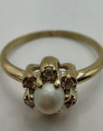 Flower 14k Gold, Pearl and Diamond Ring