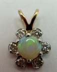 14k Opal and Diamond Flower Pendant