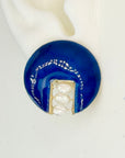 Blue Pearl Deco Enamel Earrings