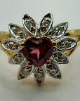 14k Sweetheart Rhodolite and Diamond Ring