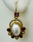 14k Sotherby Pearl and Garnet Earrings