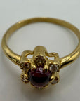 Flower 14k Gold, Garnet and Diamond Ring