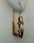 14k Rouen Garnet, Pearl and Diamond Earrings (.16ct)