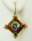 14k Highcastle Blue Topaz and Garnet Earrings