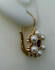 14k Pearl, Ruby and Diamond Blossom Earrings (.06ct)