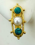 14k Soho Square Turquoise and Cultured Pearl Earrings