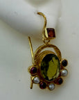 Sotherby 14k Gold, Peridot, Garnet and Pearl Earrings
