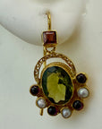 Sotherby 14k Gold, Peridot, Garnet and Pearl Earrings