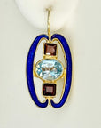 Blue Medallion Blue Topaz and Garnet Earrings
