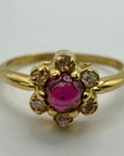 Flower 14k Gold, Garnet and Diamond Ring