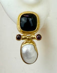14k Arnsworth Castle Onyx, Pearl and Garnet Earrings