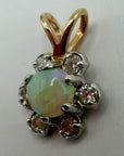 14k Opal and Diamond Flower Pendant