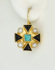 Valois Cross Onyx, Turquoise and Pearl Earrings