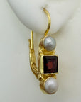 14k Banbury Garnet and Pearl Earrings