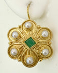 Elizabeth Gaskell 14k Gold, Emerald and Pearl Earrings