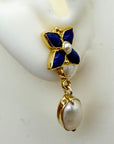14k Fashion Lapis and Pearl Earrings