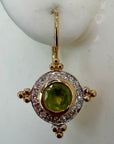 14kマリー・ド・フランスペリドットとディアムイヤリング(.23ct)