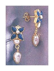 14k Fashion Lapis and Pearl Earrings