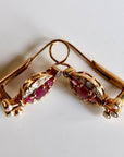 14k Rapunzel Ruby, Diamond and Pearl Earrings