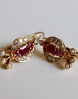 14k Rapunzel Ruby, Diamond and Pearl Earrings