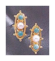 14k Soho Square Turquoise and Cultured Pearl Earrings
