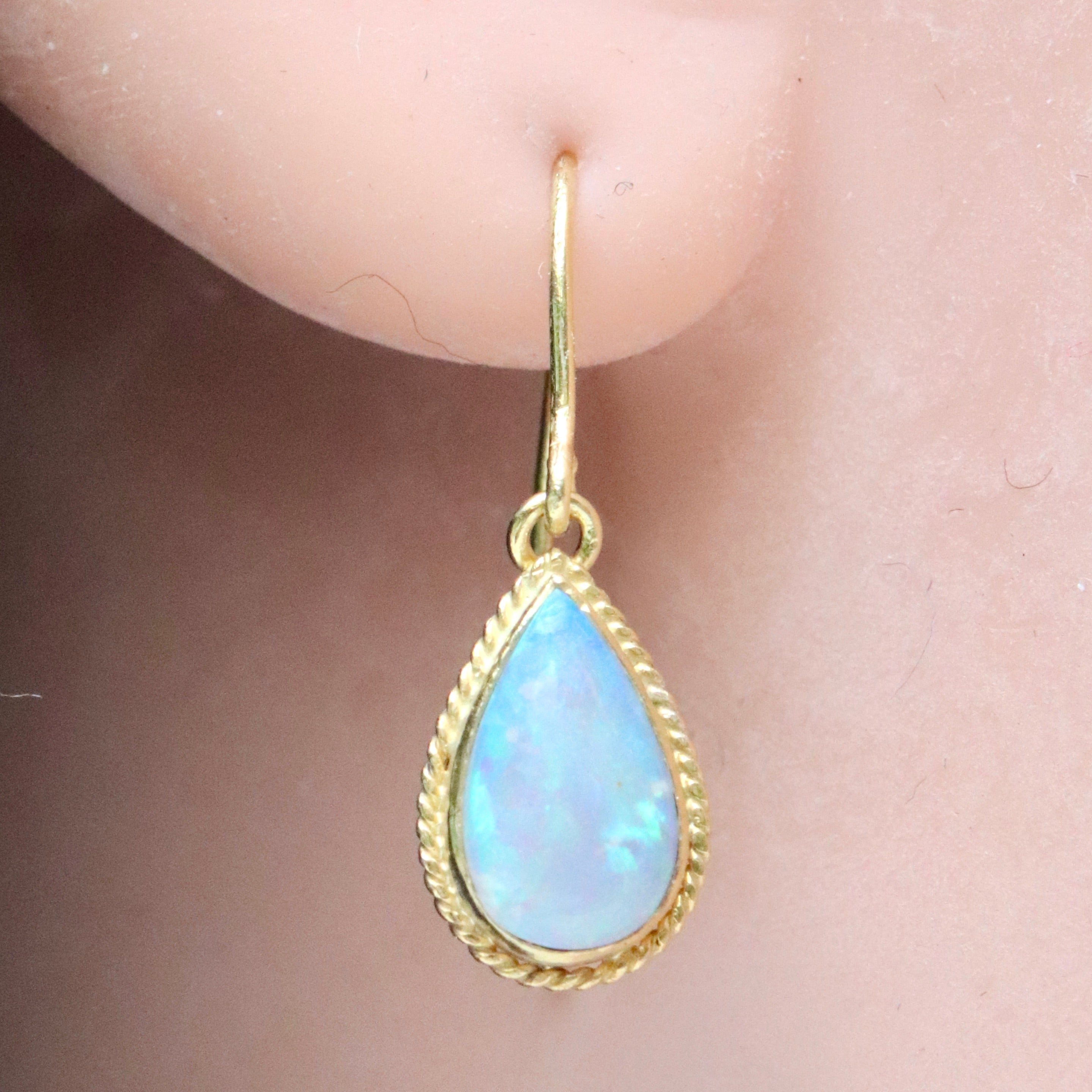 14K Gold Earrings, outlets Teardrop Gold Earrings, Opal Earrings gold