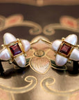 Mona Lisa 14k Gold, Garnet and Pearl Earrings