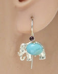 Andhra Elephant Silver Turquoise Earrings