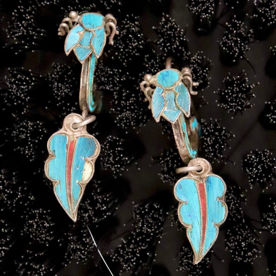 Antique Qing Dynasty Tian-Tsui Leaf Earrings