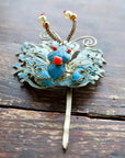 Antique Tian-Tsui (點翠) Hair Pin - Butterfly/Moth - 1038