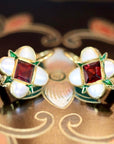 Ariel 14k Gold, Garnet and Pearl Earrings