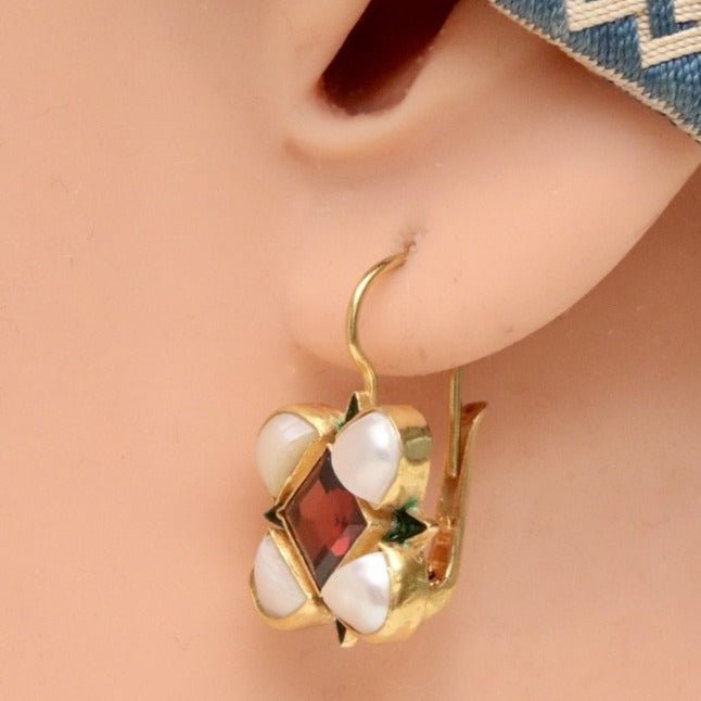 Ariel 14k Gold, Garnet and Pearl Earrings