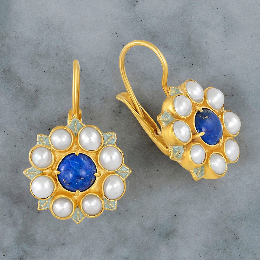 Blue Sapphire Earrings, Created Sapphire Earrings, Flower Earrings, Bl