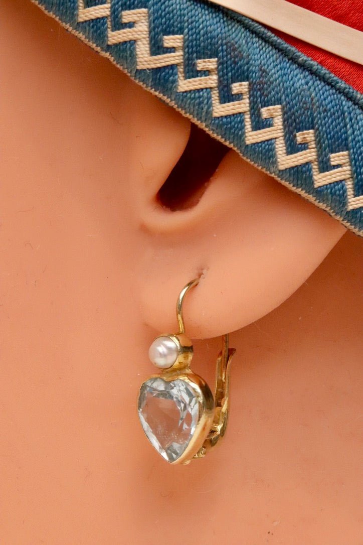 Becky Sharp 14k Gold, Blue Topaz and Pearl Earrings