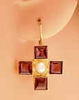 Canterbury 14k Gold, Garnet and Pearl Earrings