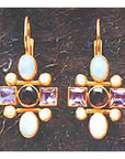 Cellini Cross 14k Gold, Garnet, Amethyst, Opal and Pearl Earrings