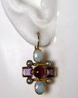 Cellini Cross 14k Gold, Garnet, Amethyst, Opal and Pearl Earrings