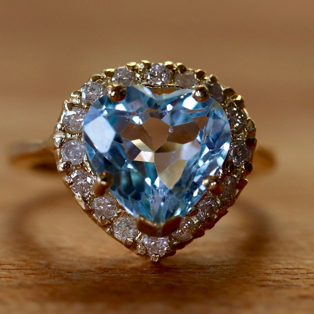 14k Fred Astaire Blue Topaz and Diamond Ring : Museum of Jewelry