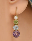 Christina Rossetti 14k Gold, Amethyst, Blue Topaz, Peridot and Pearl Earrings