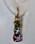 Christina Rossetti 14k Gold, Amethyst, Blue Topaz, Peridot and Pearl Earrings