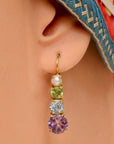 Christina Rossetti 14k Gold, Amethyst, Blue Topaz, Peridot and Pearl Earrings